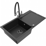 K&ouml;&ouml;givalamu koos kraaniga Mexen Leo, graniit, 90 cm x 50 cm x 19 cm, metallic black/silver+black/chrome v.