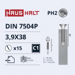 Isekeermestavad kruvid Haushalt DIN 7504P, 3.9 mm x 38 mm, 15 tk