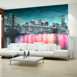 Fototapeet Artgeist Painted New York - Nighttime Architecture Against The Background Of The Brooklyn Bridge 4XLNEW010260, 280 cm x 280 cm