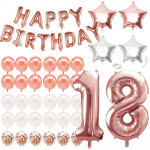 &Otilde;hupallide komplekt ovaalsed/erikujuga/number Springos Happy Birthday, valge v./roosa v., 53 tk