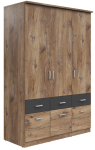 Riidekapp Brando 3, grafiit v./flagstaff oak dark v., 58 cm x 136 cm x 199 cm
