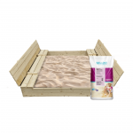 Puidust t&auml;iskomplektne liivakast Bonus Orbis 140x140 cm koos katte ja 300 kg liivaga