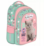 Kooli seljakott St.Majewski Little Friend Fluffy Kitty, roheline v./roosa v., 40 cm x 28 cm x 18 cm