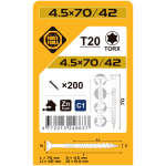 Puidukruvi, universaalsed Forte Tools, 4.5 x 70 mm, valge v., 200 tk