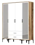 Riidekapp Kalune Design Kumsal RTR, valge v./p&auml;hklipuu v., 47.5 cm x 160 cm x 201.4 cm, peegliga