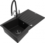 K&ouml;&ouml;givalamu koos kraaniga Mexen Cesar Black+Black/Chrome, graniit, 77 cm x 47 cm x 20 cm, must/kroom