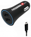 Auto laadija Swissten, 2 x USB/USB-C, must v.