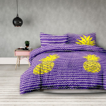 Voodipesukomplekt Restilo Basic Pineapple, kollane v./violetne v., 80 x 80 cm, 155 x 220 cm