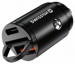 Auto laadija Swissten, USB/USB-C, must v., 30 W