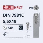 Isekeermestavad kruvid Haushalt, 5.5 mm x 19 mm, 30 tk