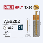 Kruvi raamidele Haushalt, 7.5x202 mm, 30 tk