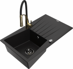 K&ouml;&ouml;givalamu koos kraaniga Mexen Cesar Black+Black/Gold, graniit, 77 cm x 47 cm x 20 cm, black+black/gold