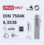 Isekeermestavad kruvid Haushalt DIN 7504K, 6.3 mm x 38 mm, 250 tk