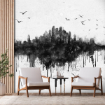 Fototapeet Artgeist Big city - abstract city skyline in black watercolour style, 315 cm x 441 cm