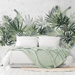 Fototapeet Artgeist Jungle And Green Plume - Large Tropical Leaves On A White Background, 210 cm x 210 cm