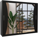 Riidekapp ADRK Diego, must v., 58 cm x 250 cm x 215 cm, peegliga