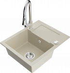 K&ouml;&ouml;givalamu koos kraaniga Mexen Enzo, graniit, 57.6 cm x 46.5 cm x 17.4 cm, kroomi/beež