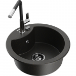 K&ouml;&ouml;givalamu koos kraaniga Mexen Diego, graniit, 48.8 cm x 48.8 cm x 16.7 cm, metallic black/gold+black/chrome v.