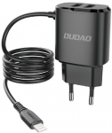 Telefoni laadija Dudao A2ProL, Lightning/USB Type A/2 x USB, must v., 12 W