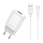 Reisilaadija Jellico EU01, USB Type C/USB Type A, 100 cm, valge v., 12 W