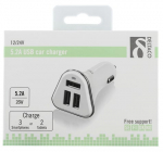Auto laadija Deltaco USB-CAR102, 3 x USB Type-A, valge v./h&otilde;be v., 26 W