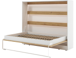 Voodi poolteist istekohta Devesto Horizontal LED, 140 x 200 cm, valge v./artisan oak v., ilma madratsita, p&otilde;hjalippidega