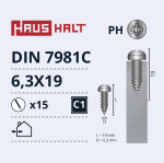 Isekeermestavad kruvid Haushalt DIN 7981C, 6.3 mm x 19 mm, 15 tk