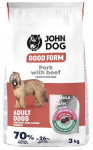 Kuiv koeratoit John Dog Good Form Pork and Beef, veiseliha/riis/sealiha, 3 kg