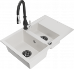 K&ouml;&ouml;givalamu koos kraaniga Mexen Gaspar White+Black, graniit, 73 cm x 47 cm x 17.7 cm, valge/must