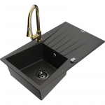 K&ouml;&ouml;givalamu koos kraaniga Mexen Cesar, graniit, 77.5 cm x 47 cm x 19 cm, metallic black/gold+gold