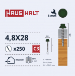 Isekeermestavad kruvid Haushalt DIN 7504K, 4.8 mm x 28 mm, 250 tk