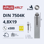 Isekeermestavad kruvid Haushalt DIN 7504K, 4.8 mm x 19 mm, 500 tk