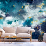 Fototapeet Artgeist Stormy Ocean - Abstract Blue Composition In Watercolour Style, 210 cm x 300 cm
