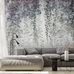 Fototapeet Artgeist Peaceful Oasis - Landscape Of Hanging Black Leaf Vines On A Grey Background, 210 cm x 210 cm