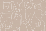 Fototapeet Artgeist Cat Lineart - Minimalist Sketches Of White Cats On Beige Background, 280 cm x 400 cm