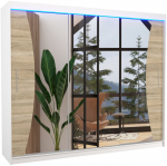 Riidekapp ADRK Diego LED, valge v./sonoma tamm v., 250 cm x 58 cm x 215 cm, peegliga