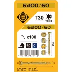 Puidukruvi, universaalsed Forte Tools TX30, 6 x 100 mm, kollane v., 100 tk