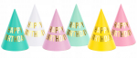 M&uuml;ts, komplekt PartyDeco Happy Birthday, mitmev&auml;rviline, 16 cm, 6 tk