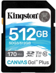 M&auml;lukaart Kingston Canvas Go! Plus, 512 GB, 170 Mb/s - 90 Mb/s