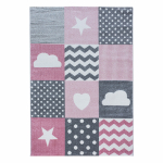 Vaip sise Ayyildiz Kids Heart And Star, valge v./hall v./roosa v., 170 cm x 120 cm