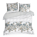 Voodipesukomplekt PTE-153, valge v./beež v./t&uuml;rkiissinine v., 70 x 80 cm, 200 x 220 cm