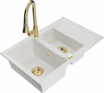 K&ouml;&ouml;givalamu koos kraaniga Mexen Gaspar White+Gold, graniit, 73 cm x 47 cm x 17.7 cm, kuldne v./valge v.