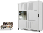 Riidekapp Kalune Design Fuga 170, valge v., 60 cm x 170 cm x 216 cm, peegliga