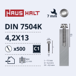 Isekeermestavad kruvid Haushalt DIN 7504K, 4.2 mm x 13 mm, 500 tk