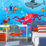 Fototapeet Artgeist Octopus And Shark XLFTNT0071, 193 cm x 193 cm