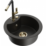 K&ouml;&ouml;givalamu koos kraaniga Mexen Diego, graniit, 48.8 cm x 48.8 cm x 16.7 cm, metallic black/gold+black/gold v.