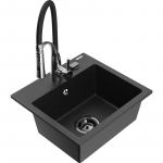 K&ouml;&ouml;givalamu koos kraaniga Mexen Milo, graniit, 43.5 cm x 41 cm x 17.1 cm, metallic black/silver+black/chrome v.