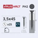 Puidukruvi, keeratavad metalli sisse Haushalt, 3.5 x 45 mm, hall v., 25 tk