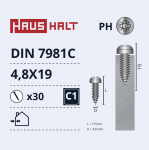 Isekeermestavad kruvid Haushalt DIN7981C, 4.8 mm x 19 mm, 30 tk