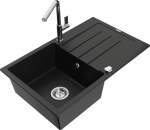 K&ouml;&ouml;givalamu koos kraaniga Mexen Bruno Black+Chrome, graniit, 79 cm x 49 cm x 20 cm, must/kroom